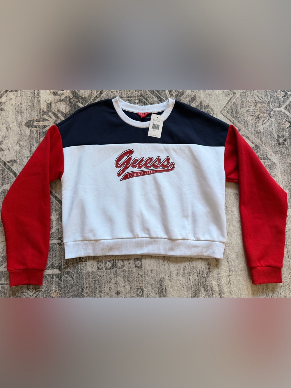 Women’s Guess Colorblock Crewneck Boxy Sweatshirt Size L $59 Value